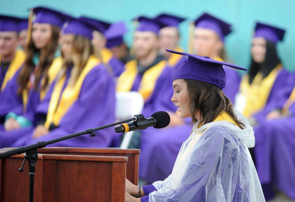 Staff selected speaker Jilian Hutchison Blouin offers thoughts on her impending graduation at the Sequim High School commencement ceremony in June. Sequim Gazette file photo by Michael Dashiell