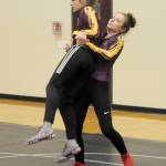 Emily Dodson, left, and Kaydence Hilliard get some practice time in at the Sequim Community School gymnasium in late December. Sequim Gazette photo by Michael Dashiell