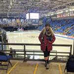 Jennifer Thomas, a Sequim composer, stands for a photo in Vancouver, B.C., during the 2018-19 Grand Prix Finals where she saw Rika Kihira of Japan skate to a first place finish. Kihira uses Thomas song A Beautiful Storm in Kihiras free skate routine. Photo courtesy of Jennifer Thomas