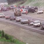 Various vehicles line up for a ceremony to honor the opening of Sequims new bypass in August 1999. Plans were in place to finish the Simdars Road Interchange but state funding led the Department of Transportation to leave the project half finished. Sequim Gazette file photo
