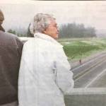 Gerry and Dorothy Brown of Sequim look down on the new Sequim bypass from the River Road bridge on Aug. 18, 1999, to see the opening of the new roadway. Down the highway, the Simdars Road Interchange remains unfinished nearly 20 years later. Sequim Gazette file photo