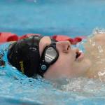 Kaleb Needoba swims the backstroke portion of the 200 individual medley against Bremerton on Jan. 24. Sequim Gazette photo by Michael Dashiell