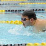 Anthony Porrazzo swims the 100 butterfly as the Wolves take on Bremerton on Jan. 24. Sequim Gazette photo by Michael Dashiell