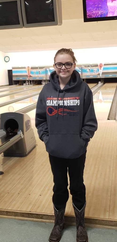 Sequim freshman Madison McKeown is all smiles after placing ninth at the West Central District tourney and earning a spot at the state bowling finals next week in University Place. Submitted photo