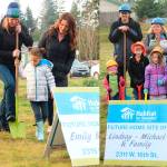 Carlsborgs Emily Carpenter, left, with her two grandchildren, and Port Angeles Million family, on right, break ground on their new homes with Habitat for Humanity of Clallam County representatives on Jan. 5. The families plan to work at least 250 hours per adult on their new homes during construction. Photos courtesy of Habitat for Humanity