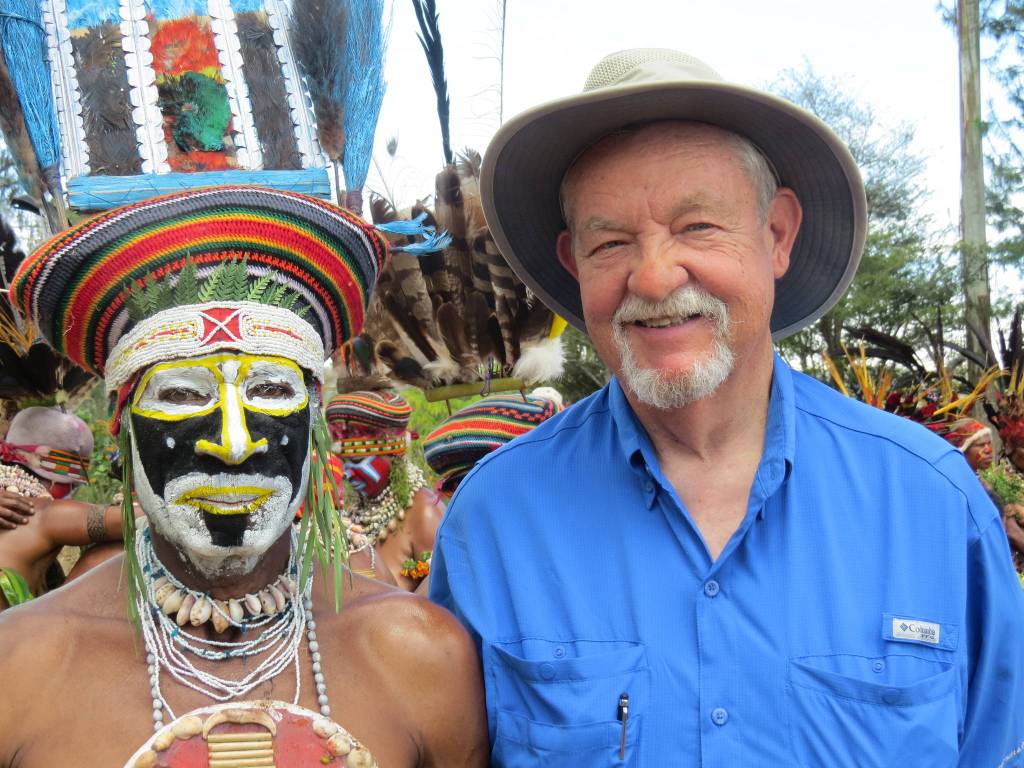 Bob Phreaner and Tumbuna Sing-Sing dancer. Photo courtesy of Bob and Enid Phreaner