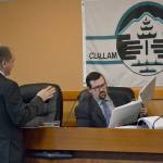 Clallam County Hearing Examiner Andrew Reeves, right, approved a 66 manufactured home development this week. Local neighbors, calling themselves Concerned Atterberry Neighbors, filed complaints on their own and through attorney Alex Sidles, on left, to stop the project for perceived issues with impact on fish habitat, traffic and much more. Sequim Gazette file photo by Matthew Nash