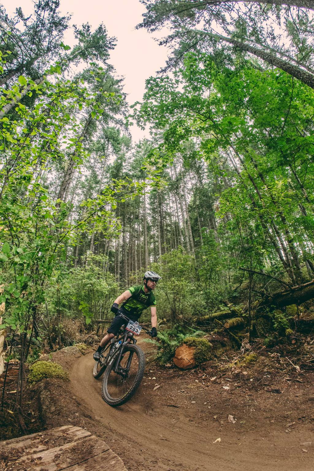 Powell Jones carves his way through a corner on the first day of the BC Bike Race. Photo courtesy of Powell Jones