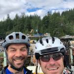 Powell Jones and his friend Adrain Shulock did the BC Bike Race together. Here they are preparing to start a stage directly after getting off a ferry.