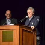 Jerry Allen, CEO 7 Cedars Casino and Resort, on right, said weather delayed the groundbreaking a few weeks but construction remains on target to open the resort in the spring of 2020. Sequim Gazette photo by Matthew Nash
