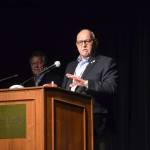 Ron Allen, Jamestown SKlallam Tribal Council chairman, told an audience of more than 150 people that the eventual product you see here will reflect who we are, reflect the beauty and pristine of the Olympic Peninsula. Sequim Gazette photo by Matthew Nash