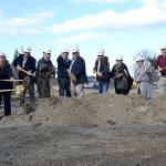 Dignitaries with the Jamestown SKlallam Tribe gather for a ceremonial first dig for the 7 Cedars Casino and Resort expansion on Feb. 28 in Blyn. Sequim Gazette photo by Matthew Nash