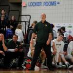 Brian Roper, Sequim High boys basketball head coach from 1999-2005, looks on as his Lynden Lions knock off Columbia River at the state 2A tournament on Feb. 28. The Lions went on to win the state 2A title  their fourth under Roper since 2007. Sequim Gazette photo by Michael Dashiell