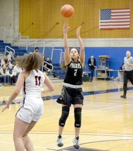 Rick Ross Peninsulas Leilani Padilla shoots against Bellevue. Padilla led the team with 18 points in the Pirates 82-57 win that locked up a North Region championship.