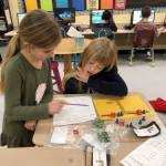 Gracie Huntsman, left, and Emily Smith-Sjolund, students in Emily Ellefsons third-grade class at Helen Haller Elementary, work on an algebra unit. Submitted photo