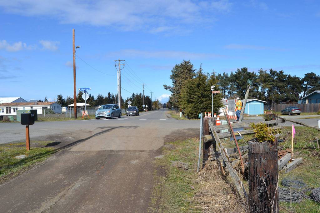 Staff with the City of Sequim say right-of-way is already purchased to potentially put in a traffic signal or roundabout at the intersection of Hendrickson Road and Kendall Road to accommodate future growth. Sequim Gazette photo by Matthew Nash