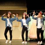 The 2018 royalty, from left, Princess Liliana Williams, Queen Erin Gordon and Princess Gracelyn Hurdlow dance and sing to their goodbye skit on March 14. They helped crown this years Sequim Irrigation Festival royalty court later in the show. Sequim Gazette photo by Matthew Nash