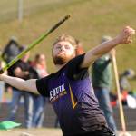 Sequim High senior Riley Cowan competes in the javelin at last weeks Flying A meet in Port Angeles. Cowan won the event with a 154-foot 5-inch throw. Sequim Gazette photo by Michael Dashiell