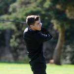 Garrett Hoesel watches a drive on hole No. 10 at The Cedars at Dungeness on March 26. Hoesel shot a nine-hole round of 49 in Sequims win over Kingston. Sequim Gazette photo by Michael Dashiell