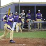 Sequims Brandon Barnett notches a base hit in the Wolves 13-3 win over Olympic on April 12. Sequim Gazette photo by Michael Dashiell