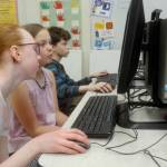 Computer Club members, from left, Grace Burkhardt, Ella Garcelon, and Jackson Krause surf programs during Sequim PC Users Groups five-week session at Roosevelt Elementary in Port Angeles. Its the second time the club has met this school year, and organizers plan to host it again next fall. Photo courtesy of Dick Wolf