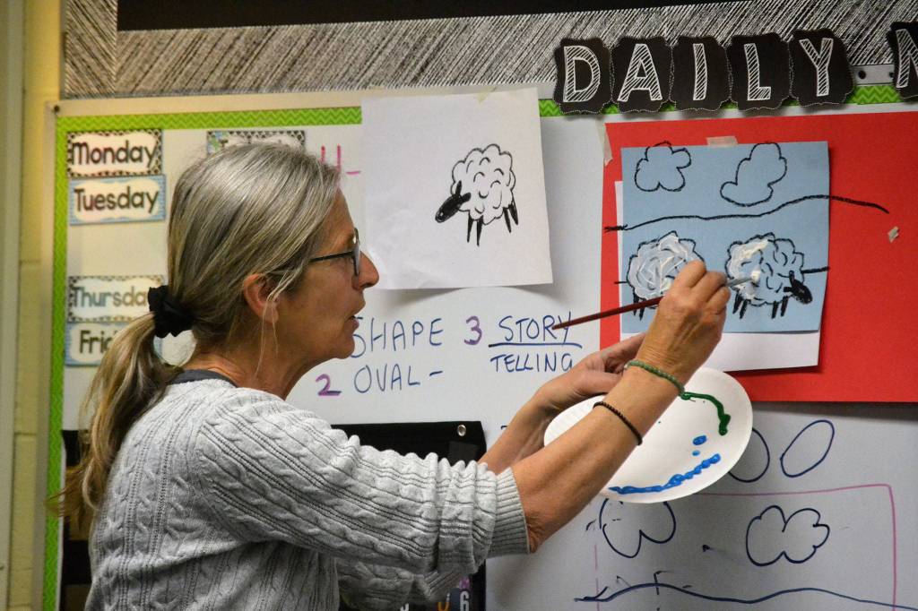 At one point, Carrie Rodlend was traveling as far as Poulsbo to teach her Carrie Art program. This year, she works Wednesdays teaching art lessons at Helen Haller Elementary for all grades with funding support from the schools PTO. Sequim Gazette photo by Matthew Nash