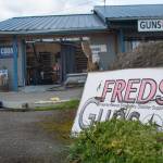 A thief used heavy equipment to break into FREDS guns and steal multiple firearms late Saturday. (Jesse Major/Peninsula Daily News)