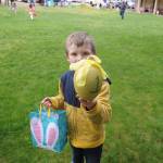 Vaughn McCarter, 5, shows off his rare golden egg prize at the Sequim Elks Lodge Easter Egg Hunt on April 20. Sequim Gazette photo by Michael Dashiell