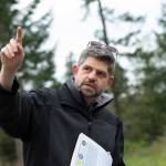 Clallam County Commissioner Mark Ozias talks about the proposed Dungeness Off-Channel Reservoir during a tour of the site of the project on April 22. Photo by Jesse Major/Peninsula Daily News