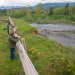 Officials look down at the Dungeness River during a tour of the site of the proposed Dungeness Off-Channel Reservoir on April 22. Photo by Jesse Major/Olympic Peninsula News Group