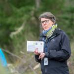 Ann Soule, resource manager for the City of Sequim, discusses the Dungeness Off-Channel Reservoir during a tour of the site of the proposed project on April 22. Photo by Jesse Major/Peninsula Daily News