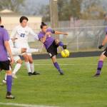 Sequims Ryan Tolberd looks to keep the ball in Sequims possession early in a 7-0 win on April 26. Sequim Gazette photo by Matthew Nash