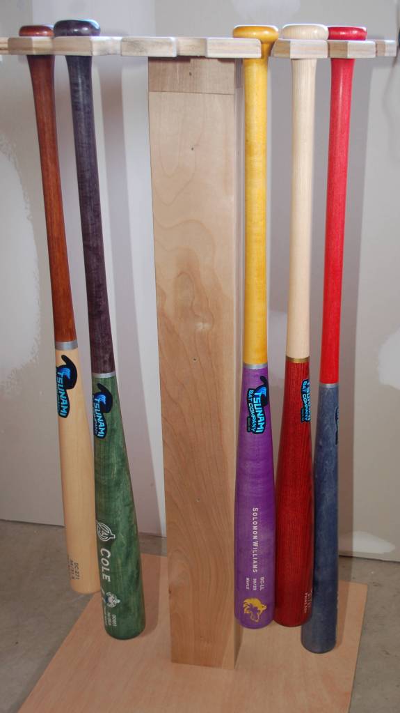 A rack of finished Tsunami Bats await delivery to customers. Sequim Gazette photo by Conor Dowley