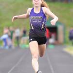 Sequims Riley Pyeatt competes in the 100-meter dash in an Olympic League double dual meet in Port Angeles on April 25. The freshman and other Wolves look for district meet berths at the Olympic League championships set for May 9 and May 11 at North Kitsap High School in Poulsbo. Sequim Gazette file photo by Michael Dashiell