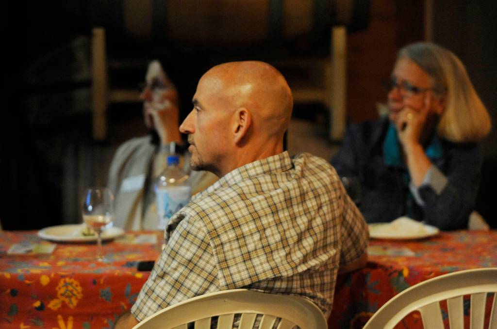 Brian Jackson, board member with the Sequim-Dungeness Valley Chamber of Commerce, joins fellow Sequim chamber members and Port Angeles Regional Chamber of Commerce members in discussion on May 6. Sequim Gazette photo by Michael Dashiell
