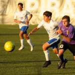 Sequims Mathys Tanche, right, drives deep into Washington territory in the Wolves 4-2 district playoff win on May 7 in Port Angeles. Tanche had Sequims fourth goal of the game and lone second half score. Pursuing the play is Miguel Plancarte (11) and Saul Talavera (19). Sequim Gazette photo by Michael Dashiell