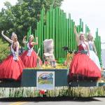 Sequim Irrigation Festival royalty  from left, princesses Brianna Cowan, Kjirstin Foresman and Shelby Wells and queen Emily Silva  wave to an adoring crowd at the 2019 Grand Parade on May 11. Sequim Gazette photo by Michael Dashiell