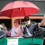 Bruce and Barbara Fernie, 2019 Sequim Irrigation Festival Grand Pioneers, wave to the crowd at Saturdays Grand Parade. Sequim Gazette photo by Michael Dashiell