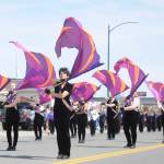 The Sumner Marching Band and Flag Team entertains the Sequim Irrigation Festival Grand Parade crowd on May 11. Sequim Gazette photo by Michael Dashiell