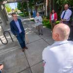 Kilmer, left, talks with Olympic Medical Center staff Saturday after touring OMCs Sequim campus. (Jesse Major/Peninsula Daily News)