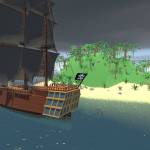 A galleon sails past an island in Cryogenic Entertainments Ferret Scoundrels video game. Screenshot submitted.