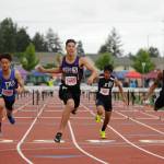Sequim High senior Riley Martin takes second  by 0.001 of a second  in the 110-meter high hurdles at the state 2A track and field championships in Tacoma on May 24. Sequim Gazette photo by Michael Dashiell