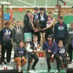 Sequim High Schools boys track & field team celebrates the schools first track team title at the Class 2A state meet at Mount Tahoma High School in Tacoma on May 25. Photo by Carol Lichten