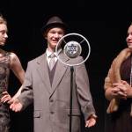 Lina Lamont and Don Lockwood (Mia Coffman and Dean Rynearson) respond to questions from Dora Bailey (Cadence Puhrmann), on right, during a rehearsal of the Olympic Peninsula Academys production of Singin In The Rain Jr. They open the night of May 31, and have two additional performances on June 1. Sequim Gazette photo by Conor Dowley