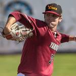 Former Sequim High standout Ian Miller pitches for the Yakima Valley College as they take on Big Bend in October 2018 in Yakima. Photo by Gordon King/Gordon King Photography