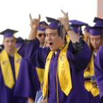 Sequim High graduating senior Tommy Hall lets out a cheer after the SHS commencement ceremony on June 7. More than 180 Sequim High seniors received diplomas this week. Sequim Gazette photo by Michael Dashiell