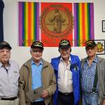 To honor the 75th anniversary of D-Day, four World War II veterans, from left, Claude Giles, Lee Cox, Robert Bob Barbee, and Art Bradow, attended the event at the Sequim VFW Post 4760 on June 8. Barbee said hit was the most Merchant Marines the VFW has seen in awhile at once. Sequim Gazette photo by Matthew Nash