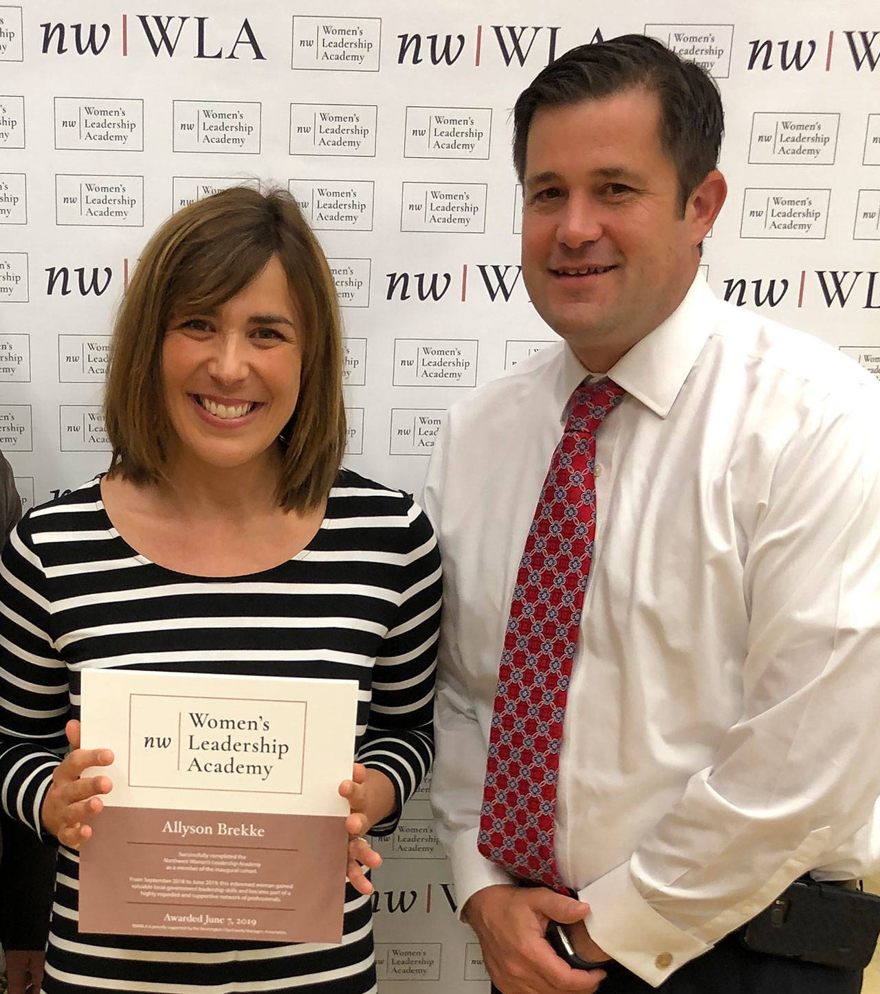 Allyson Brekke, City of Port Angeles Director of Community and Economic Development, recently completed the inaugural year of the Northwest Womens Leadership Academy. Here she is pictured with Port Angeles City Manager Nathan West. Submitted photo