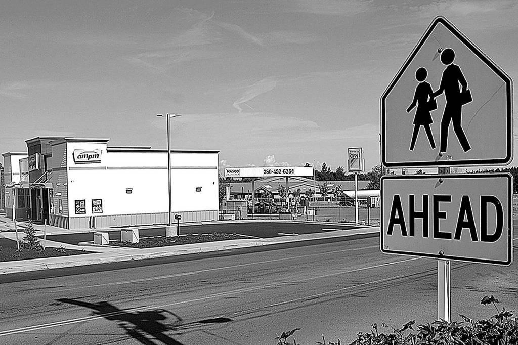 The new 24 hour AM/PM minimart in Carlsborg with Greywolf Elementary school in the background. The Sequim School district has until July 2 to respond or object to the stores liquor license application. Sequim Gazette photo by Matt Nash