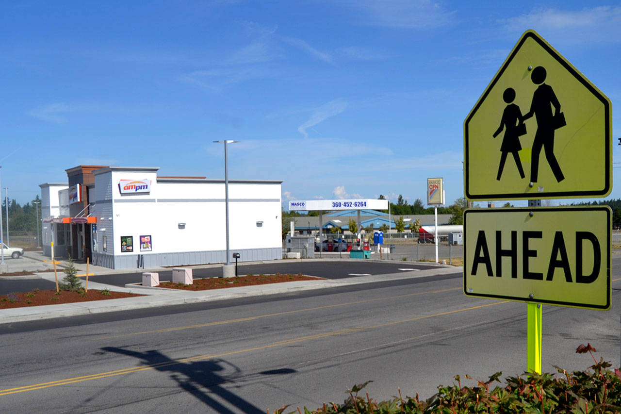 The new 24 hour AM/PM minimart in Carlsborg with Greywolf Elementary school in the background. The Sequim School district has until July 2 to respond or object to the stores liquor license application. Sequim Gazette photo by Matt Nash